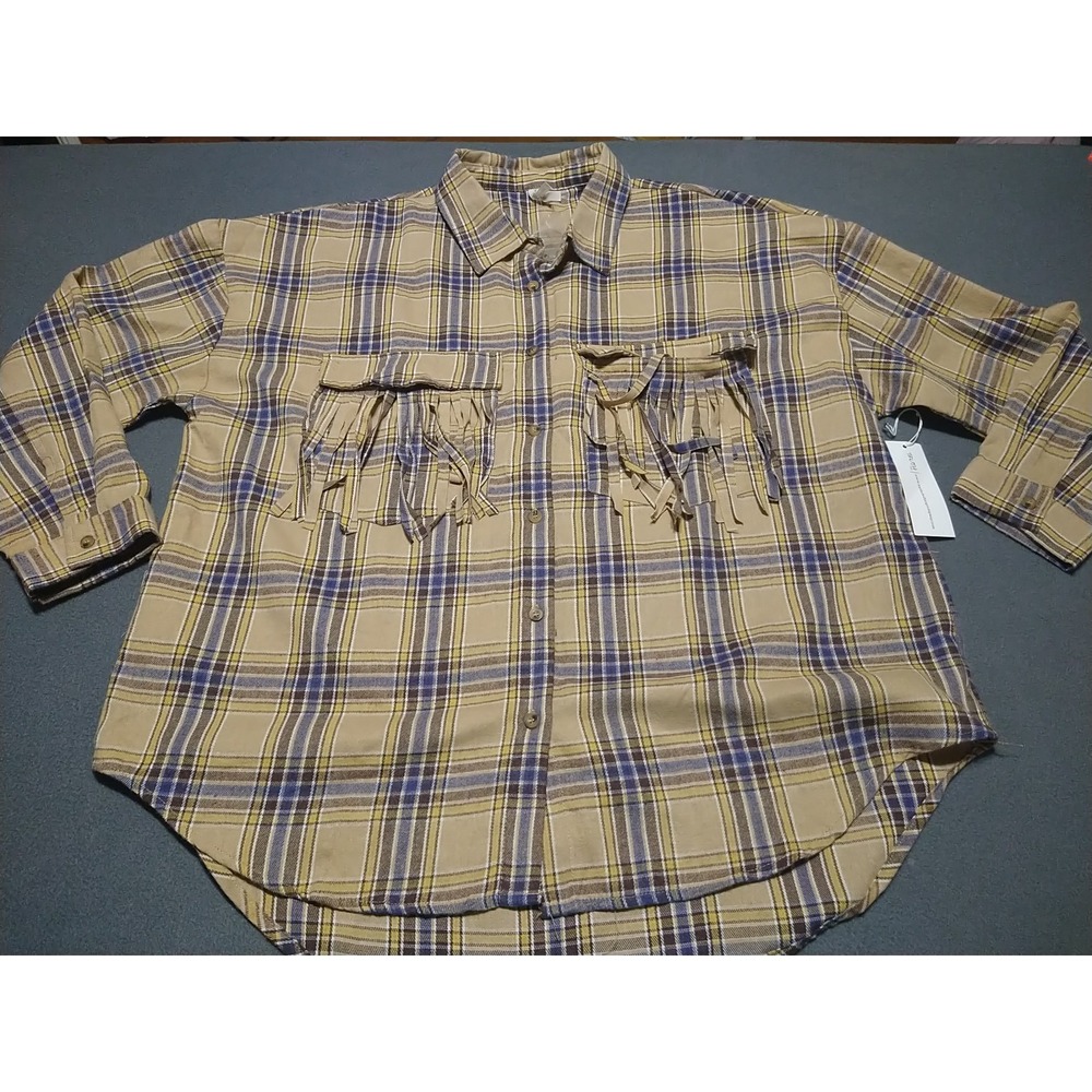 Truth NYC Flannel Shirt Ladies XL Brown Plaid Western Cowgirl Line Dance Fringe
